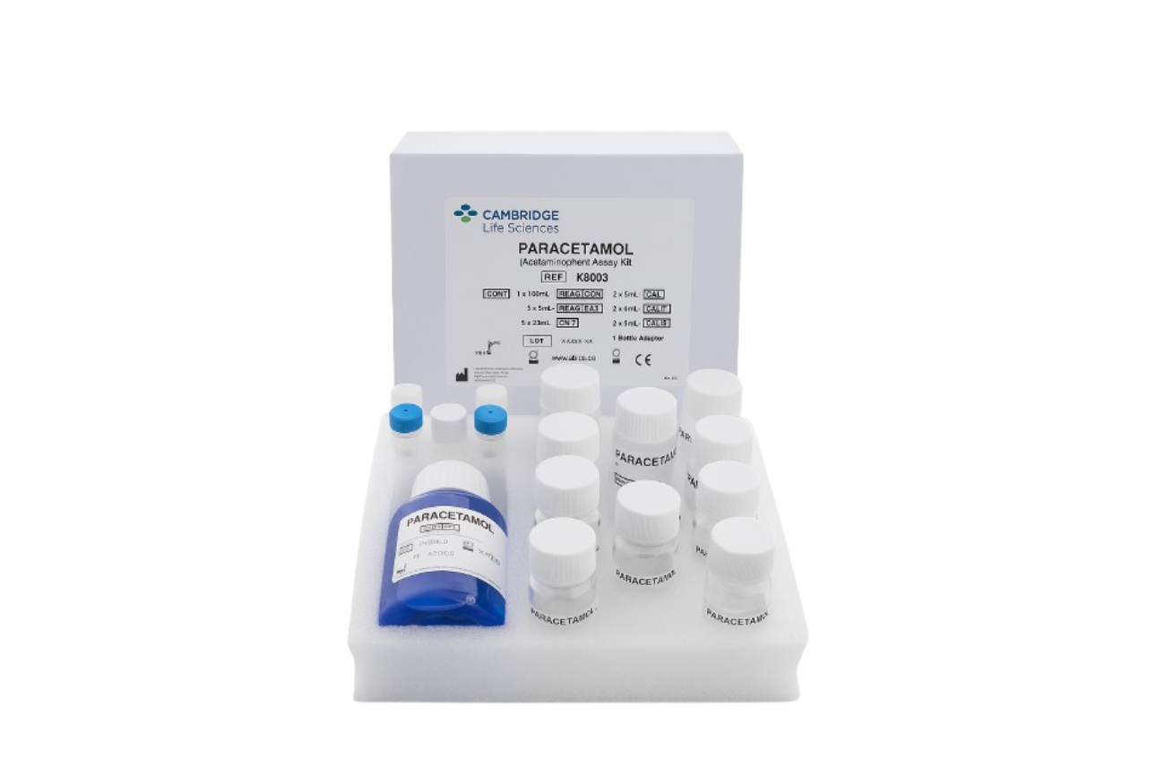 Cambridge Analytical paracetamol reagent set on a white background