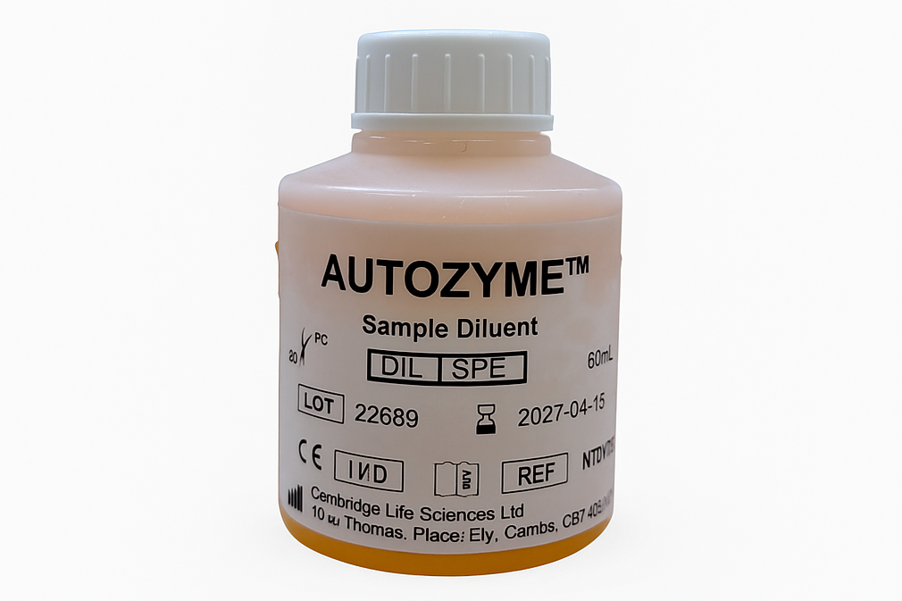 Bottle of Autozyme Sample Diluent on a white background