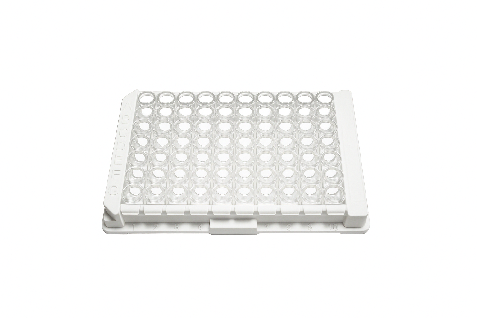 White plastic tray with multiple holes on a white background