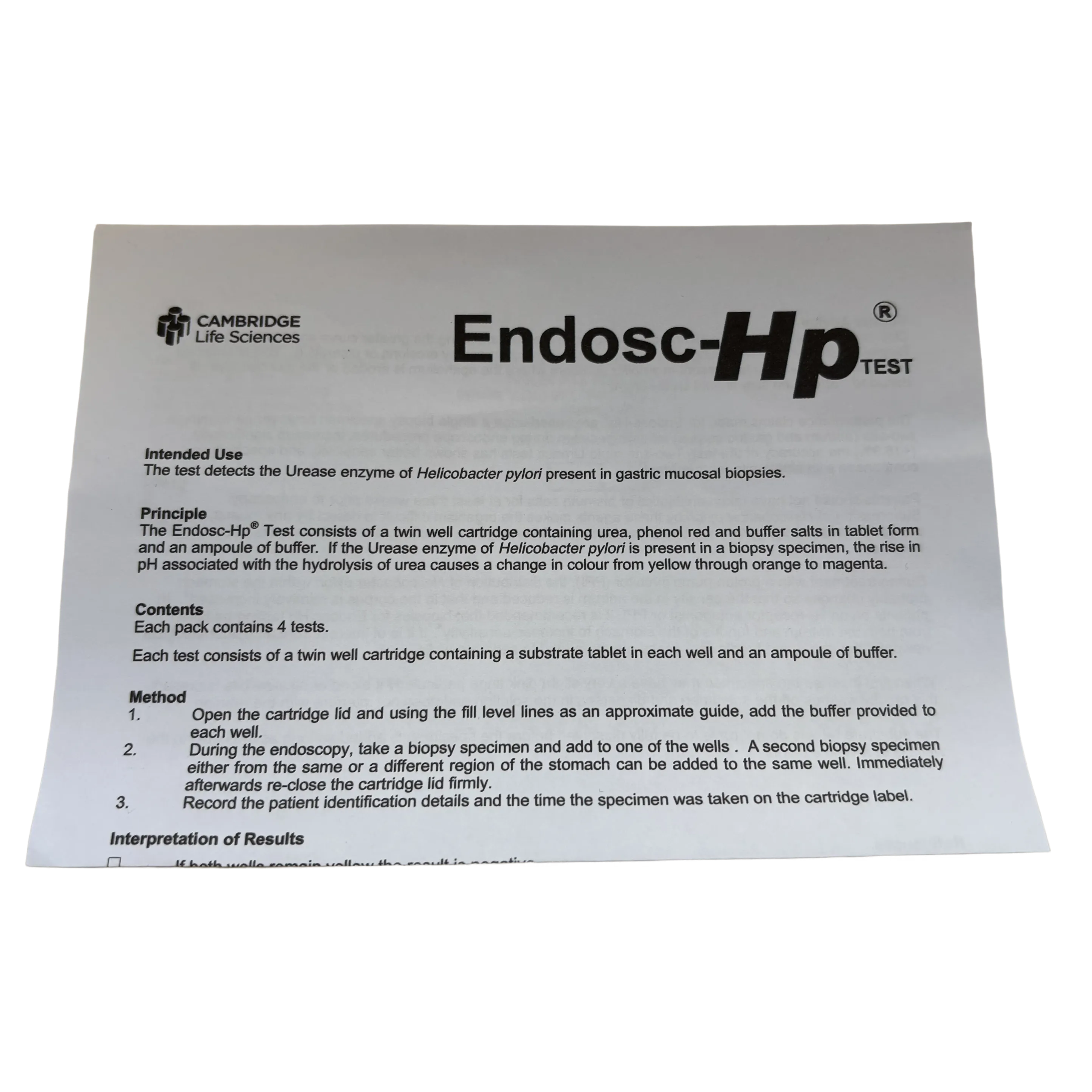 Endosc-Hp test kit with text on a white background
