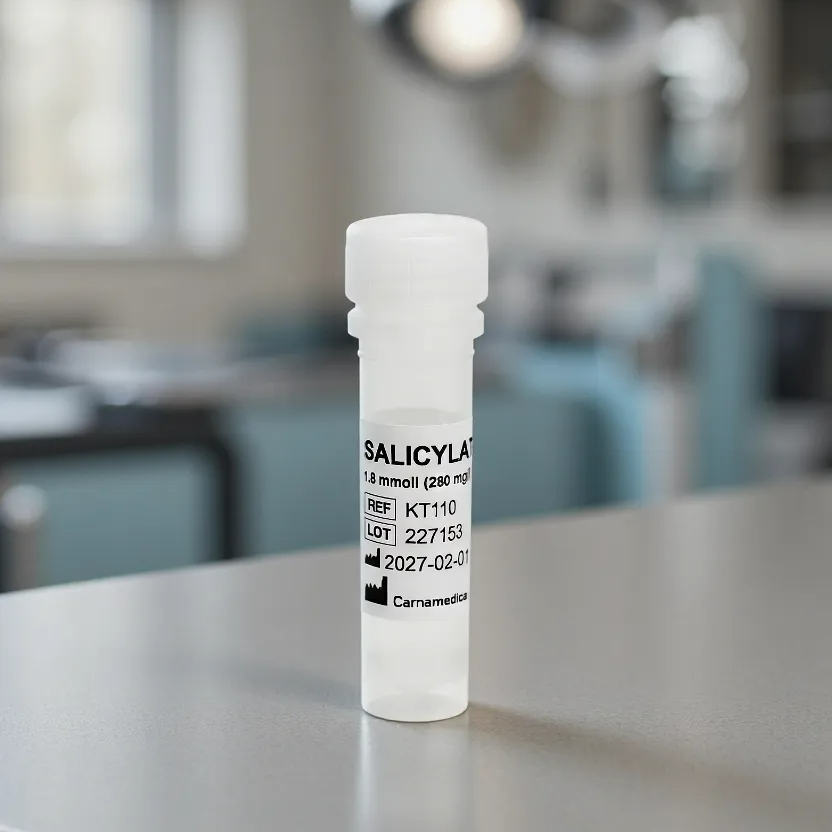 Salicylic acid container on a table with a blurred background